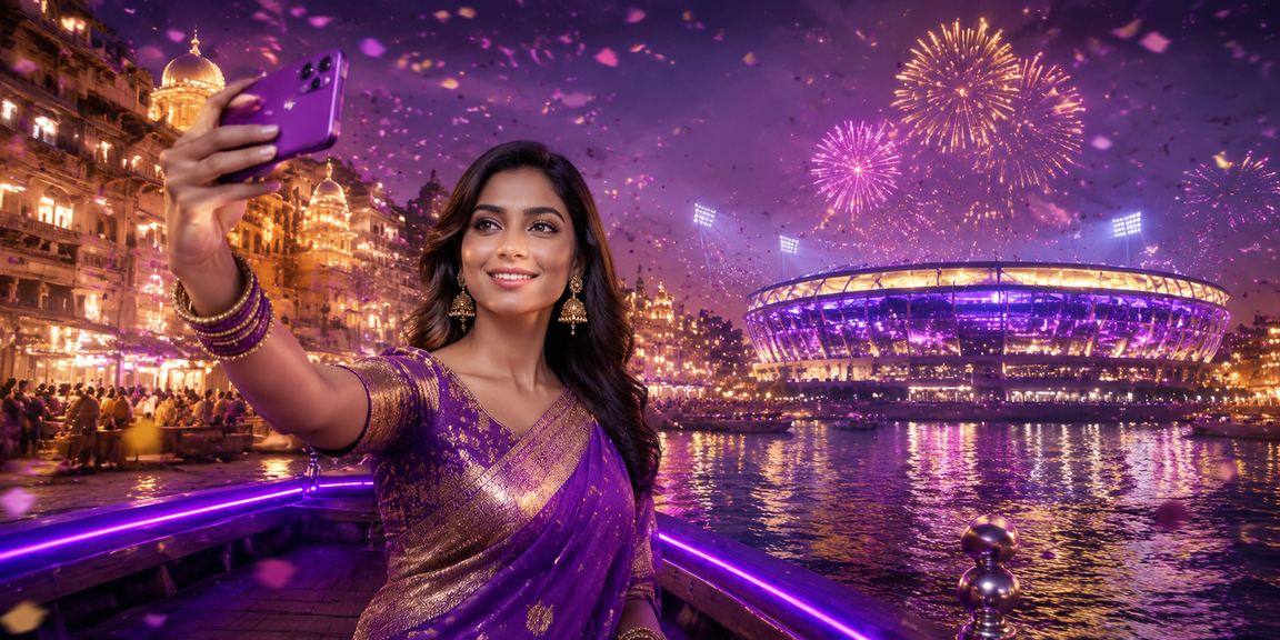Vibrant cricket betting scene in Indian neon style